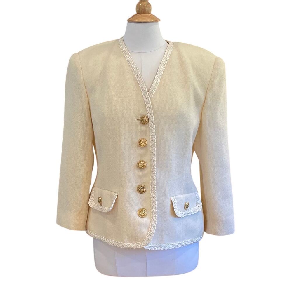 Vintage Herbert Grossman Ivory Wool Lady Jacket / Blazer, Made in USA, Size 14